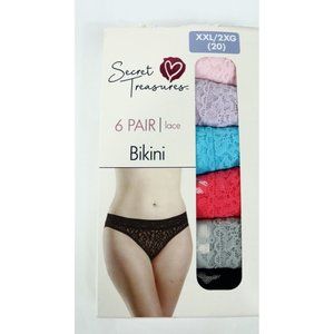 Secret Treaures Womens Ladies 6 Pk Multicolor Lace Bikini Panties Underwear 2XL